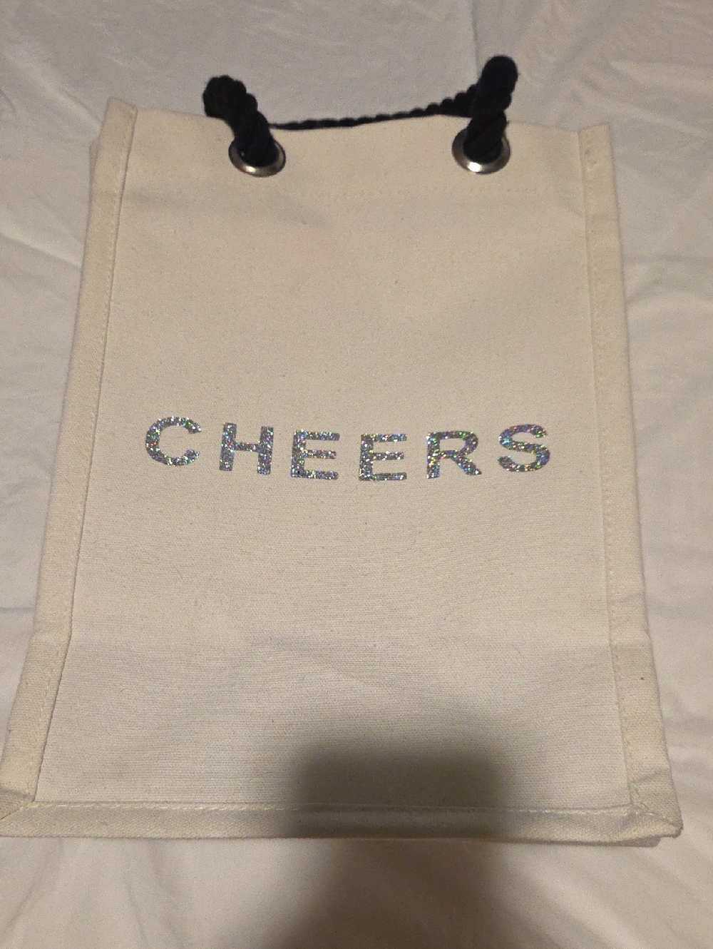 Canvas Cheers Wine Bag with Black Rope Handle
